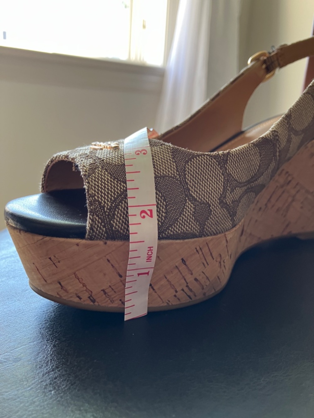 NEARLY NEW Coach Logo Cork Peep Toe Wedge - Picture 14 of 14
